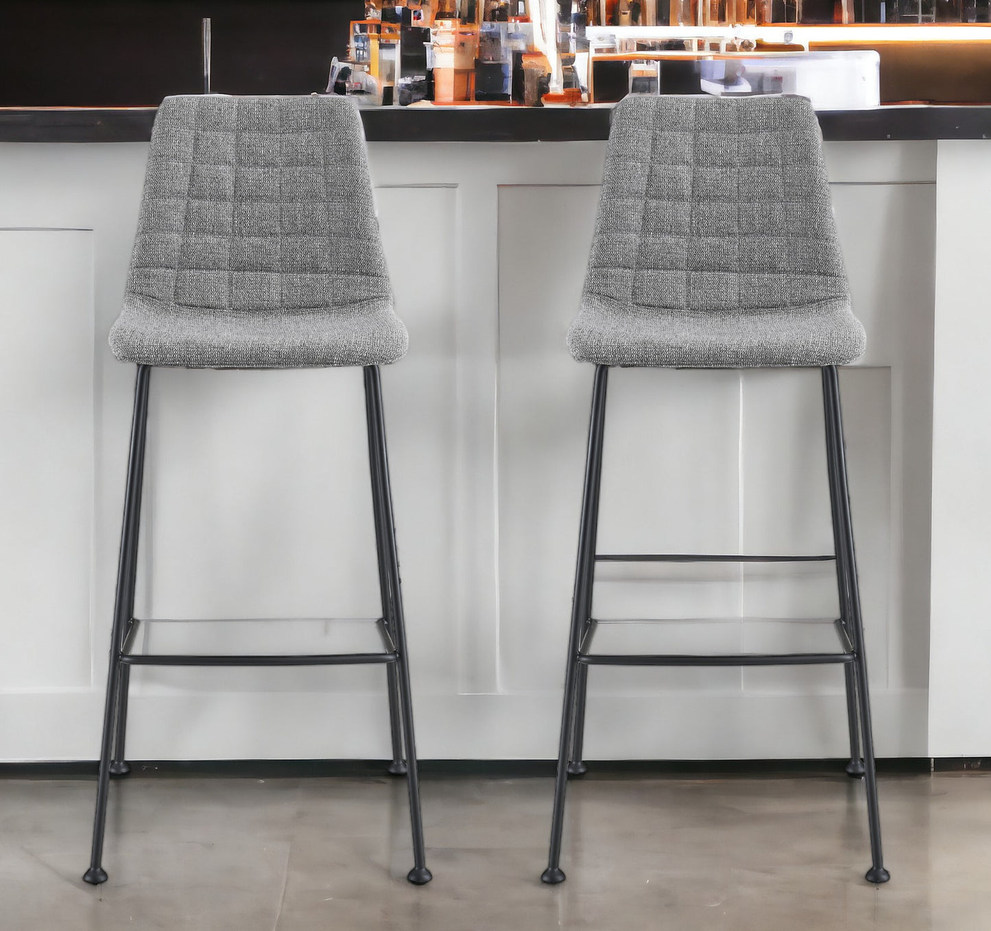 Set of Two 30" Light Gray And Black Steel Low Back Bar Height Bar Chairs