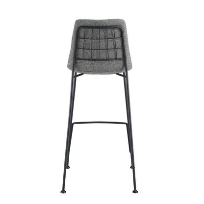 Set of Two 30" Light Gray and Black Fabric and Steel Low Back Bar Height Bar Chairs