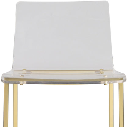 Set of Two 30" Clear And Gold Steel Low Back Bar Height Bar Chairs