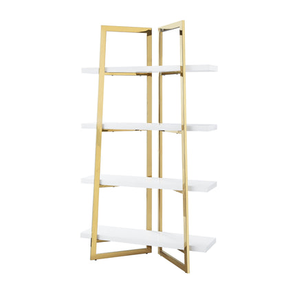 69" White Stainless Steel Four Tier Etagere Bookcase