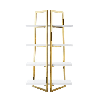 69" White Stainless Steel Four Tier Etagere Bookcase