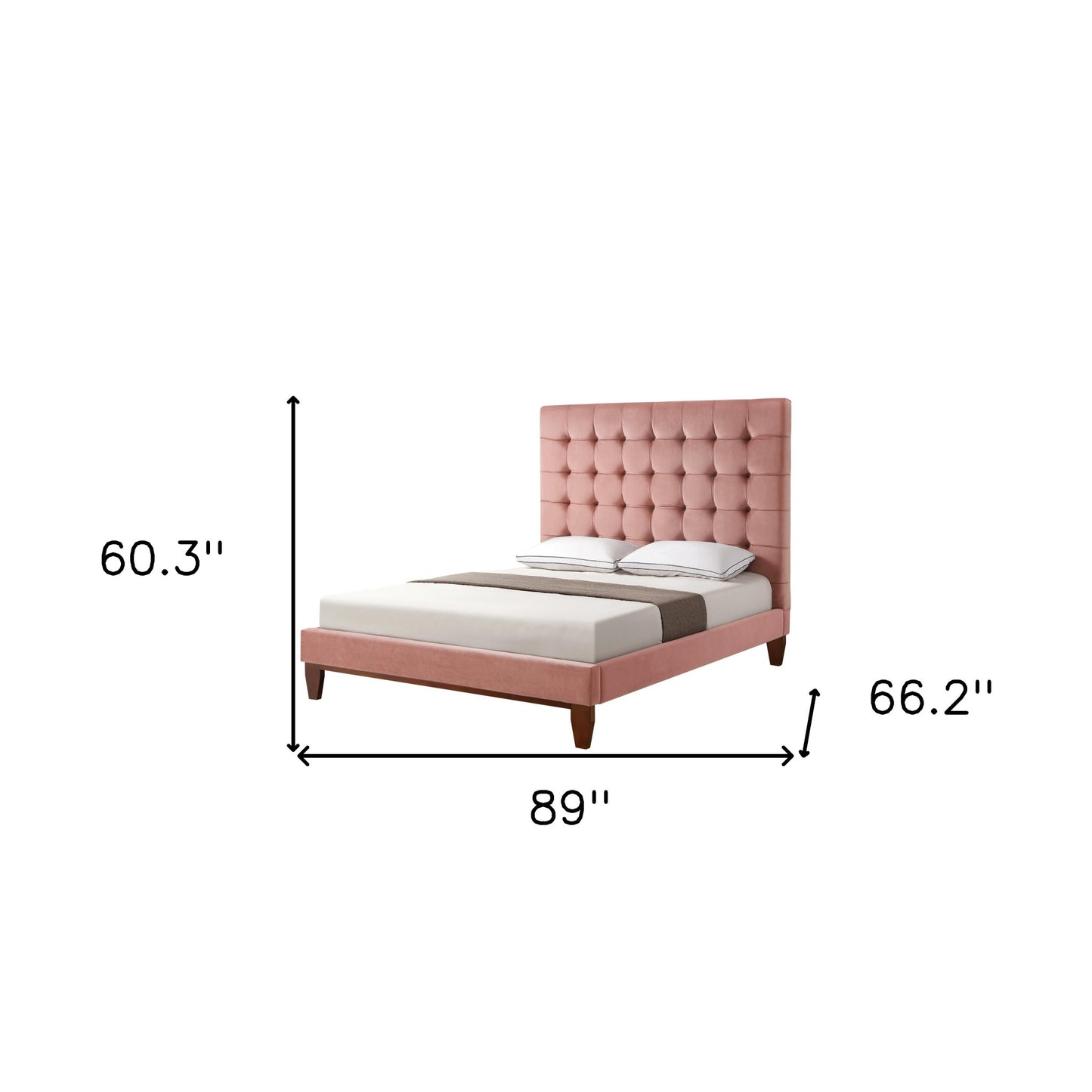 Blush Solid Wood Queen Tufted Upholstered Velvet Bed