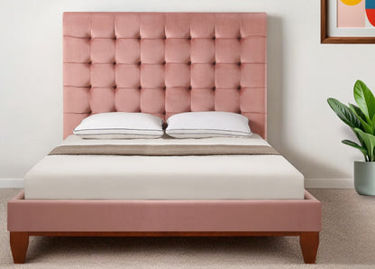 Blush Solid Wood Queen Tufted Upholstered Velvet Bed