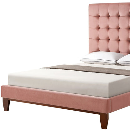 Blush Solid Wood Queen Tufted Upholstered Velvet Bed