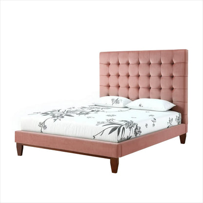 Beige Solid Wood Twin Tufted Upholstered Linen Bed Frame