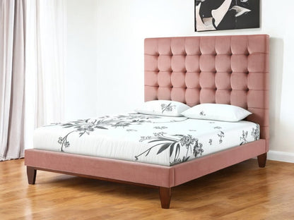 Beige Solid Wood Twin Tufted Upholstered Linen Bed Frame