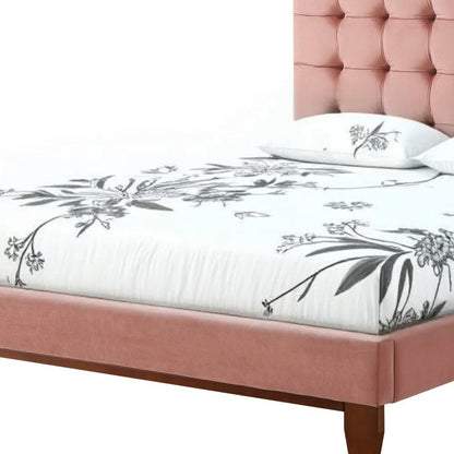 Beige Solid Wood Twin Tufted Upholstered Linen Bed Frame