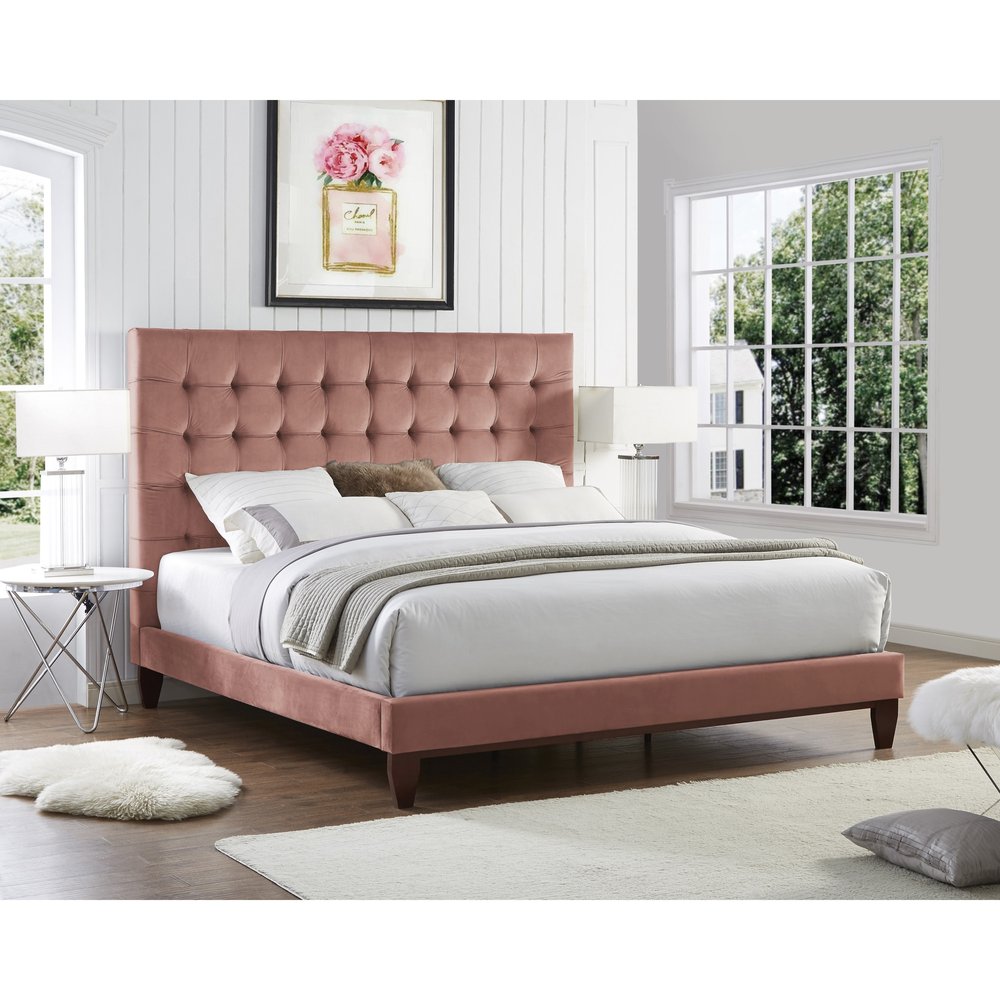 Beige Solid Wood Twin Tufted Upholstered Linen Bed Frame