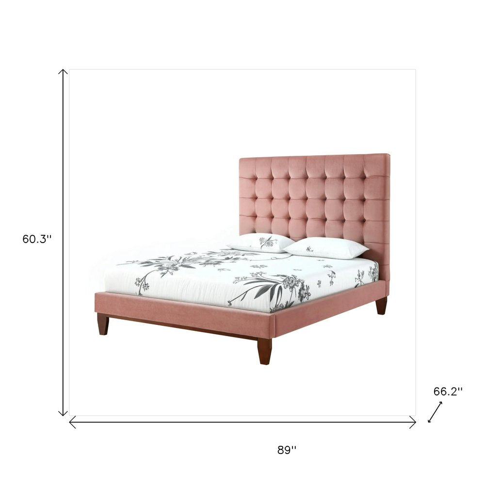 Blush Solid Wood Queen Tufted Upholstered Velvet Bed