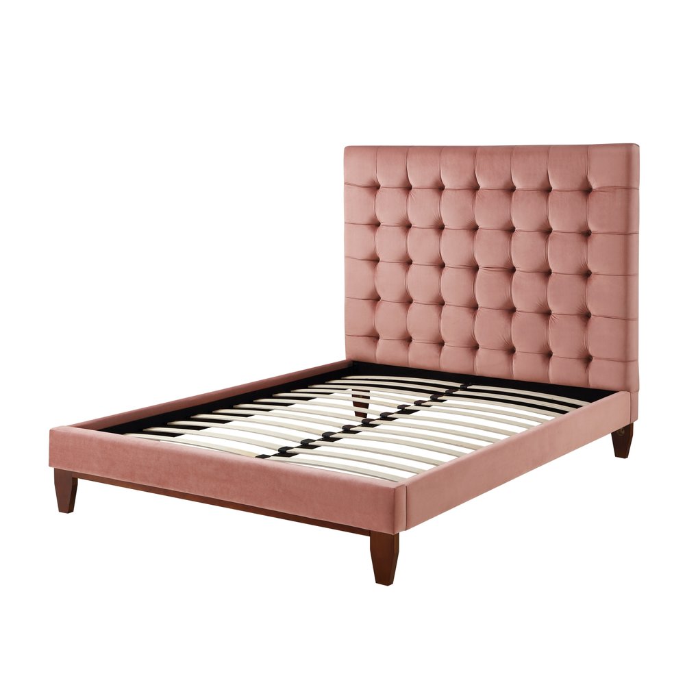 Beige Solid Wood Twin Tufted Upholstered Linen Bed Frame