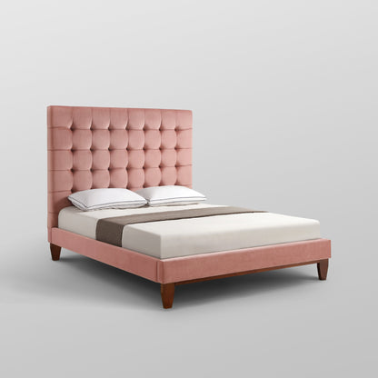 Blush Solid Wood Queen Tufted Upholstered Velvet Bed