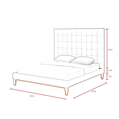 Beige Solid Wood Twin Tufted Upholstered Linen Bed Frame