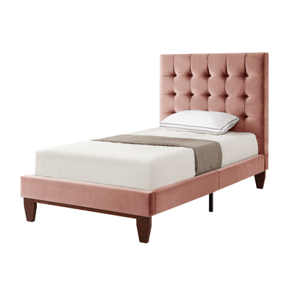 Blush Solid Wood Queen Tufted Upholstered Velvet Bed