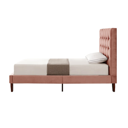 Blush Solid Wood Queen Tufted Upholstered Velvet Bed