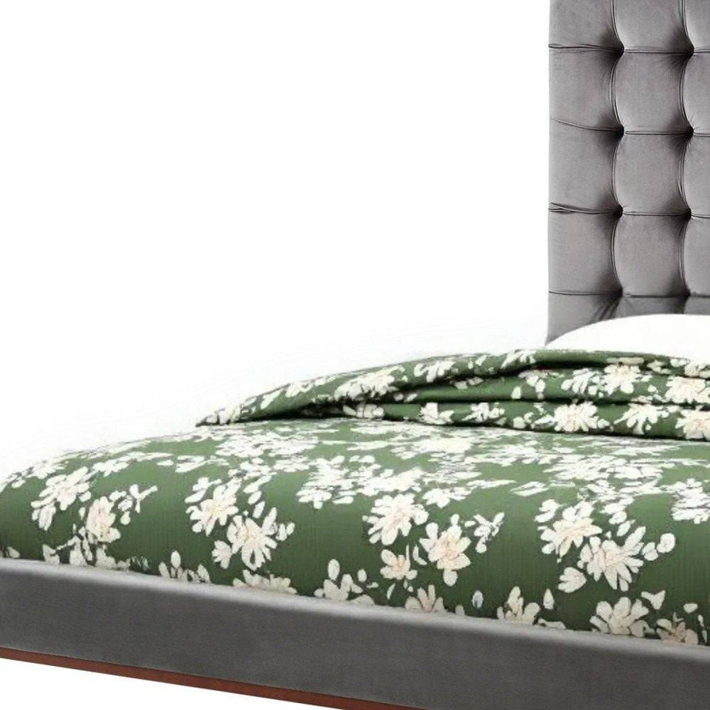 Gray Solid Wood King Tufted Upholstered Velvet Bed