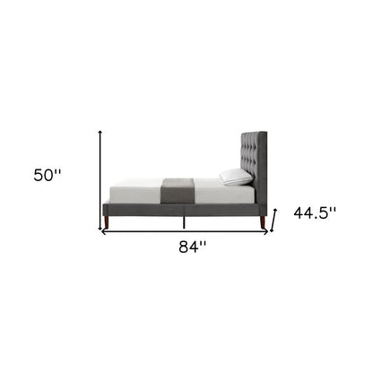 Gray Solid Wood King Tufted Upholstered Velvet Bed