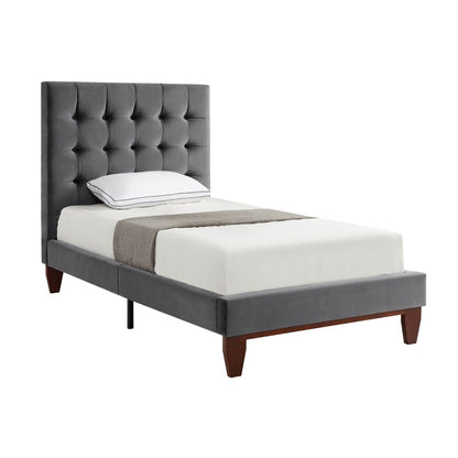 Gray Solid Wood King Tufted Upholstered Velvet Bed