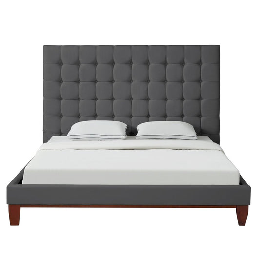 Beige Solid Wood Twin Tufted Upholstered Linen Bed Frame