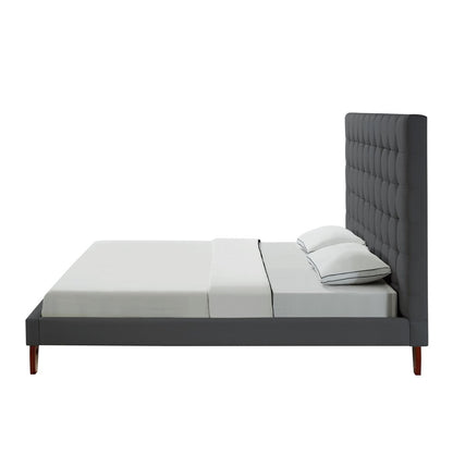 Beige Solid Wood Twin Tufted Upholstered Linen Bed Frame