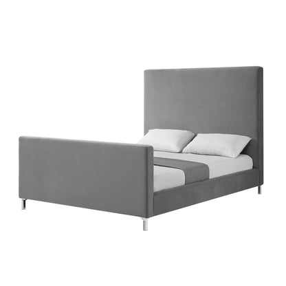 Denim Blue Solid Wood King Upholstered Linen Bed