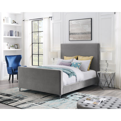 Denim Blue Solid Wood King Upholstered Linen Bed