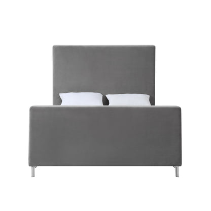 Denim Blue Solid Wood King Upholstered Linen Bed