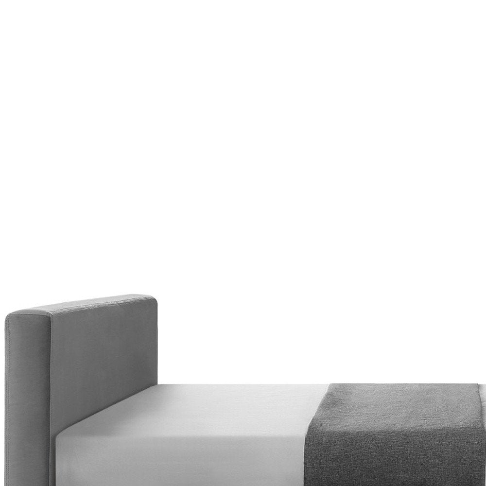 Denim Blue Solid Wood King Upholstered Linen Bed