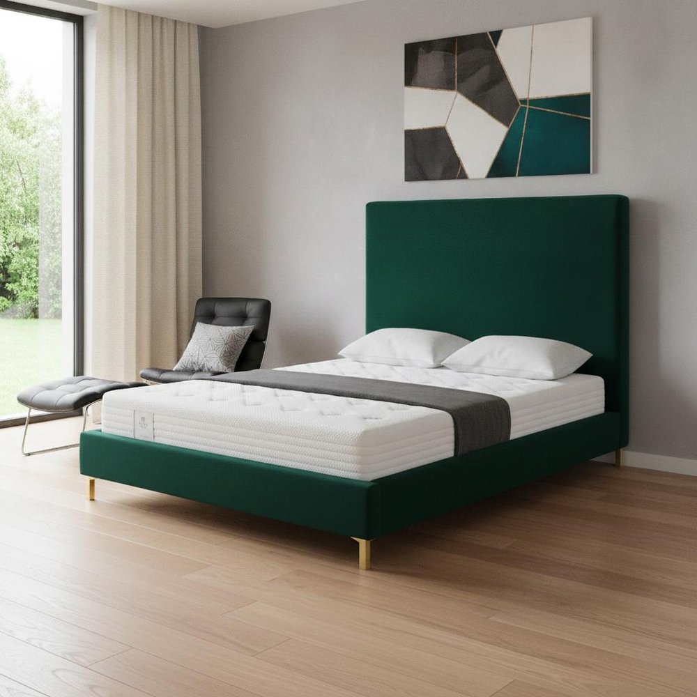 Gray Solid Wood Queen Upholstered Velvet Bed