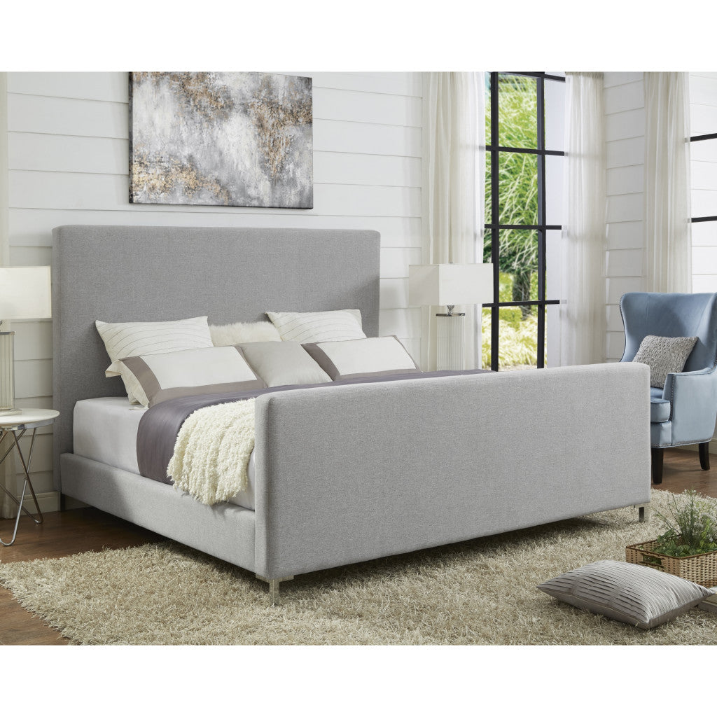 Gray Solid Wood Queen Upholstered Velvet Bed