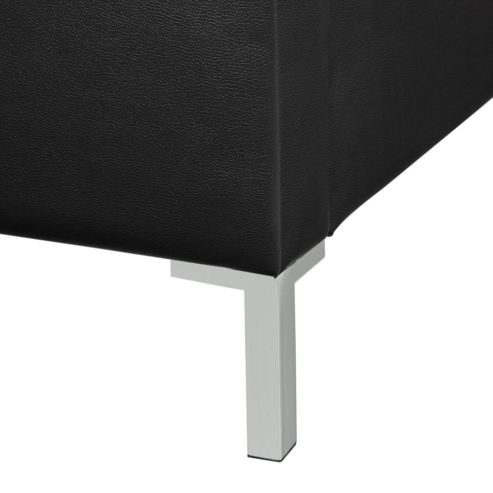 White Solid Wood Twin Upholstered Faux Leather Bed Frame with Nailhead Trim