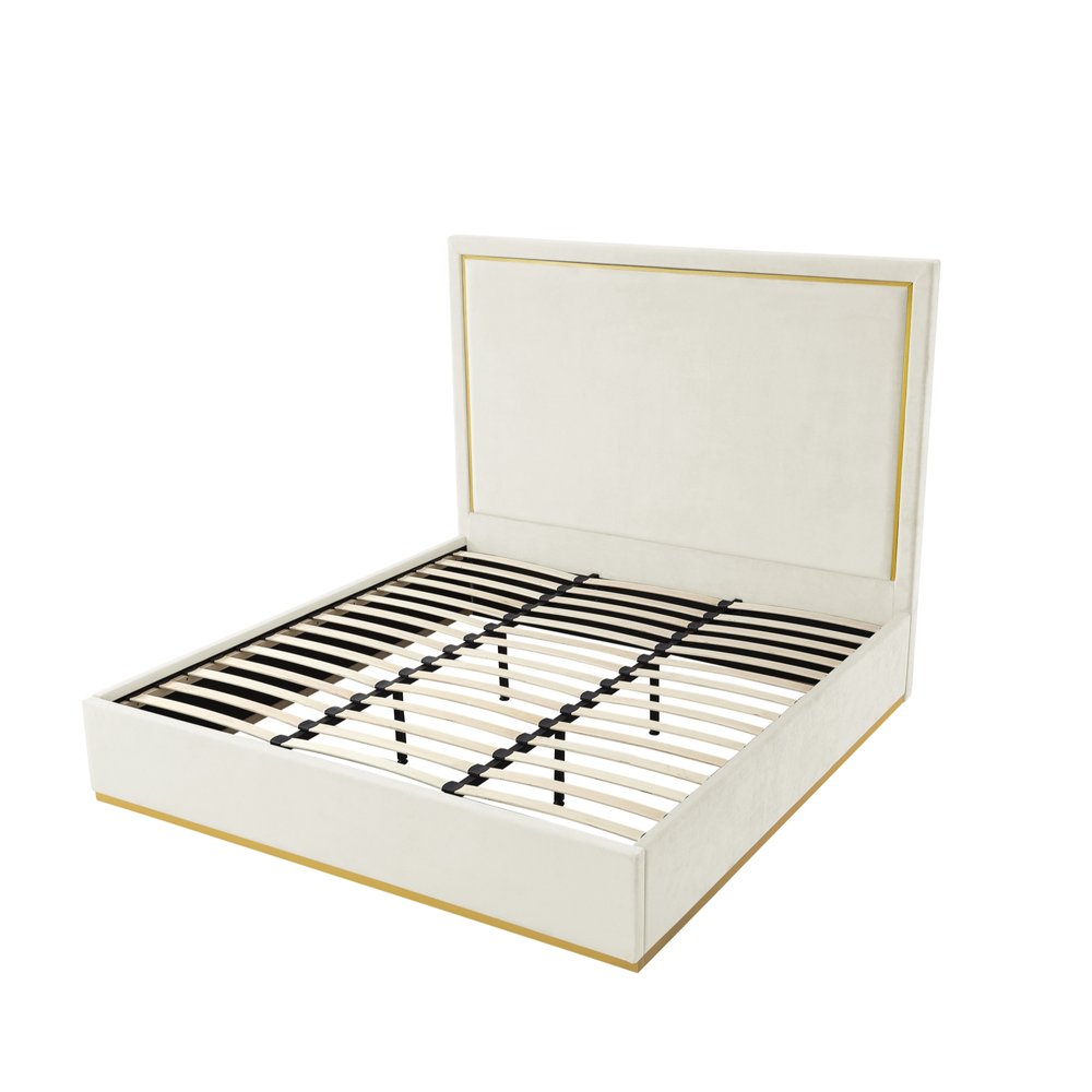 Beige Solid Wood King Upholstered Velvet Bed