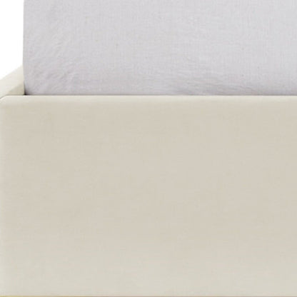 Beige Solid Wood King Upholstered Velvet Bed