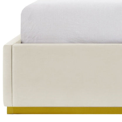 Beige Solid Wood King Upholstered Velvet Bed