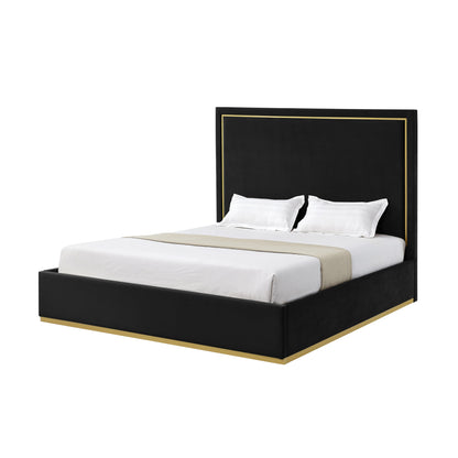 Beige Solid Wood King Upholstered Velvet Bed