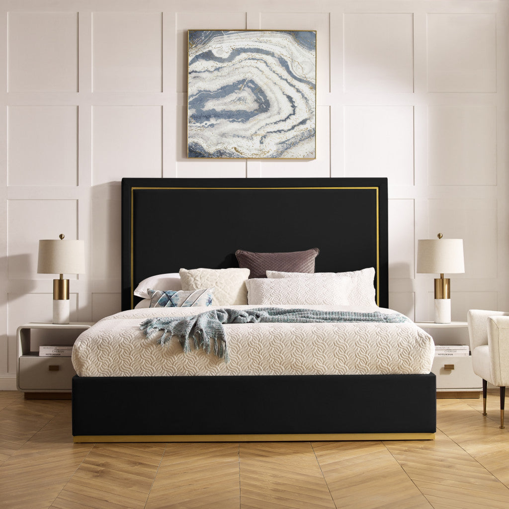 Beige Solid Wood King Upholstered Velvet Bed