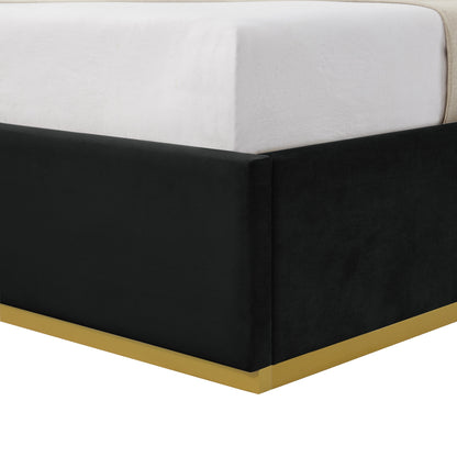 Beige Solid Wood King Upholstered Velvet Bed