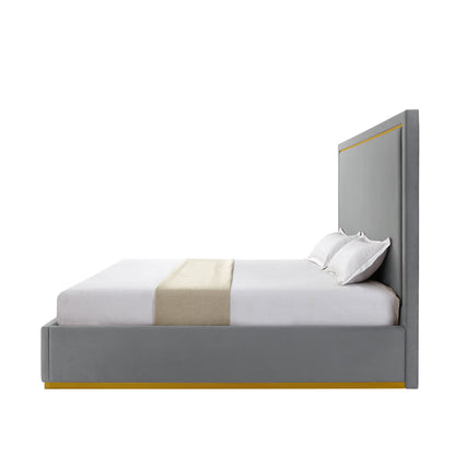 Gray Solid Wood King Upholstered Velvet Bed