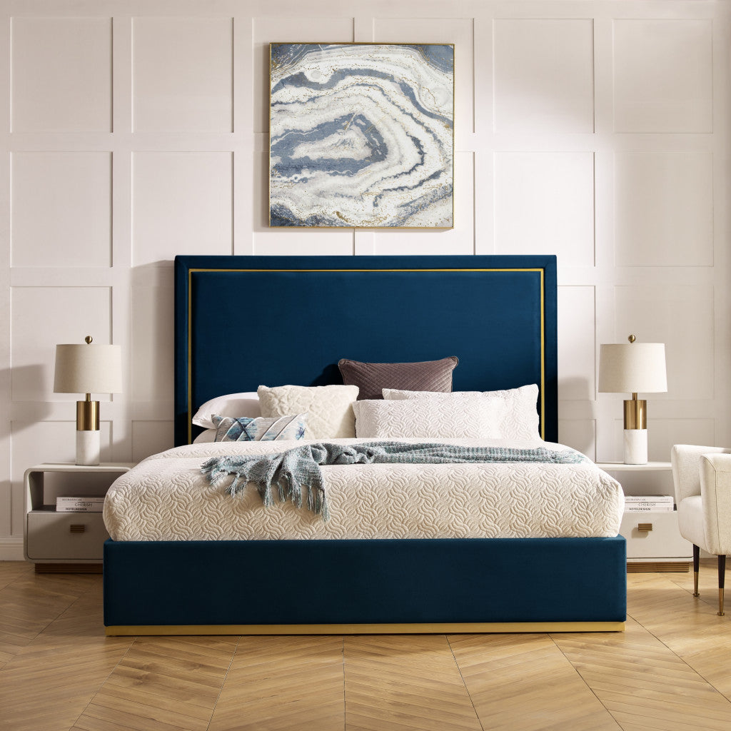 Gray Solid Wood King Upholstered Velvet Bed