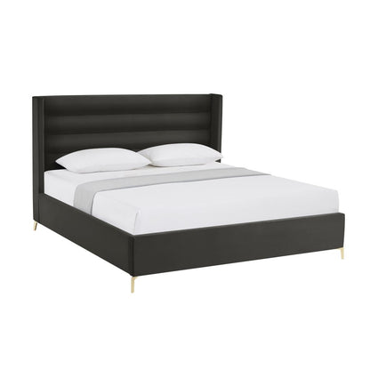Black Velvet Upholstered King Bed Frame