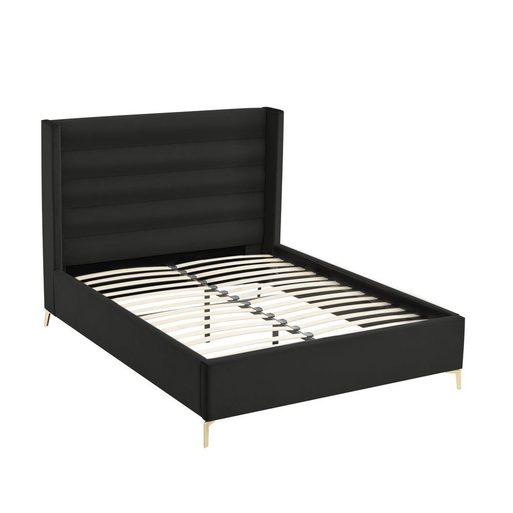 Black Velvet Upholstered King Bed Frame