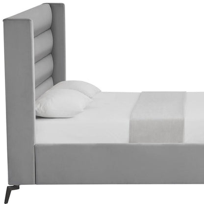 Light Gray Velvet Upholstered King Bed Frame