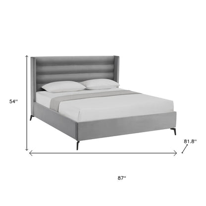 Light Gray Velvet Upholstered King Bed Frame
