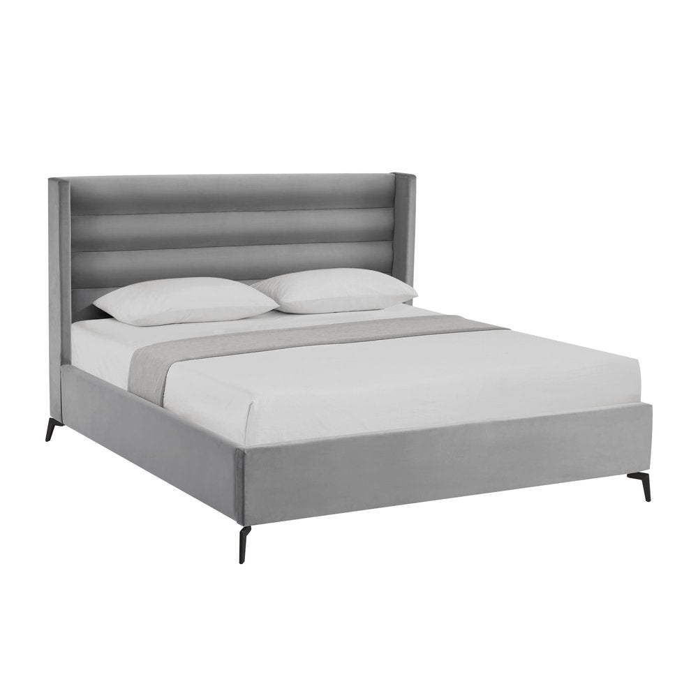 Light Gray Velvet Upholstered King Bed Frame