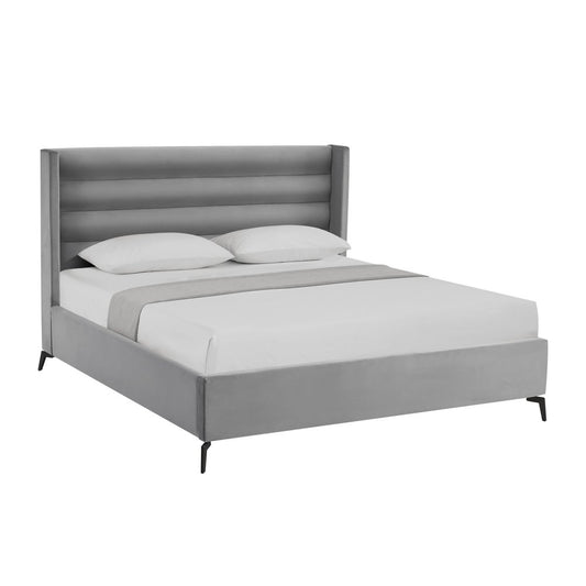 Light Gray Velvet Upholstered King Bed Frame