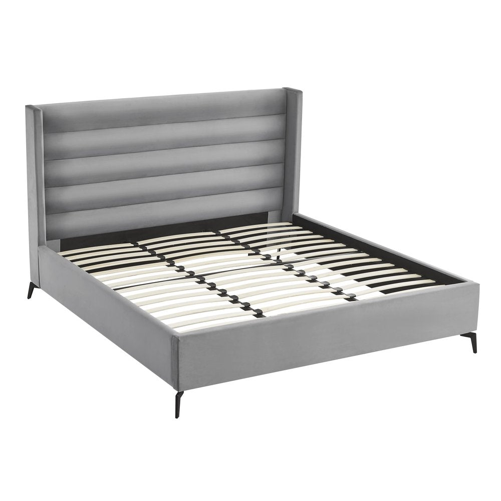Light Gray Velvet Upholstered King Bed Frame