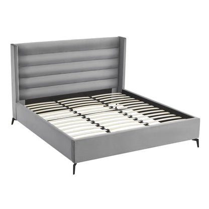 Light Gray Velvet Upholstered King Bed Frame
