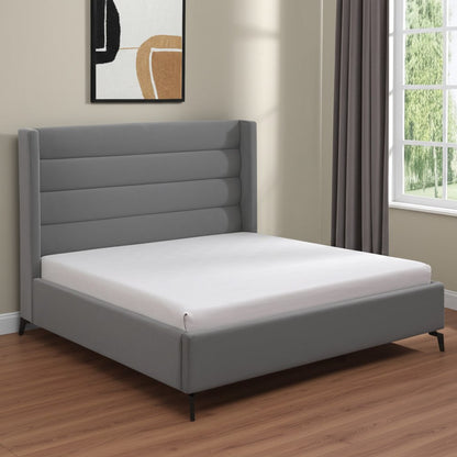 Light Gray Velvet Upholstered King Bed Frame
