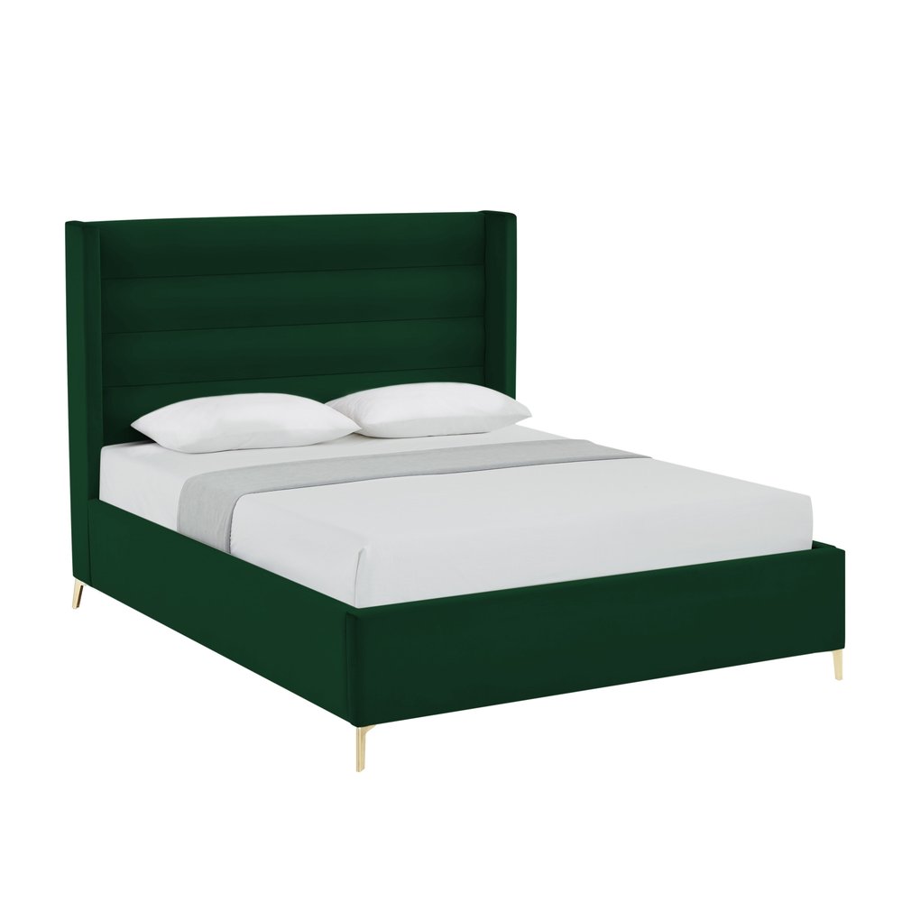 Green Velvet Upholstered Queen Bed Frame