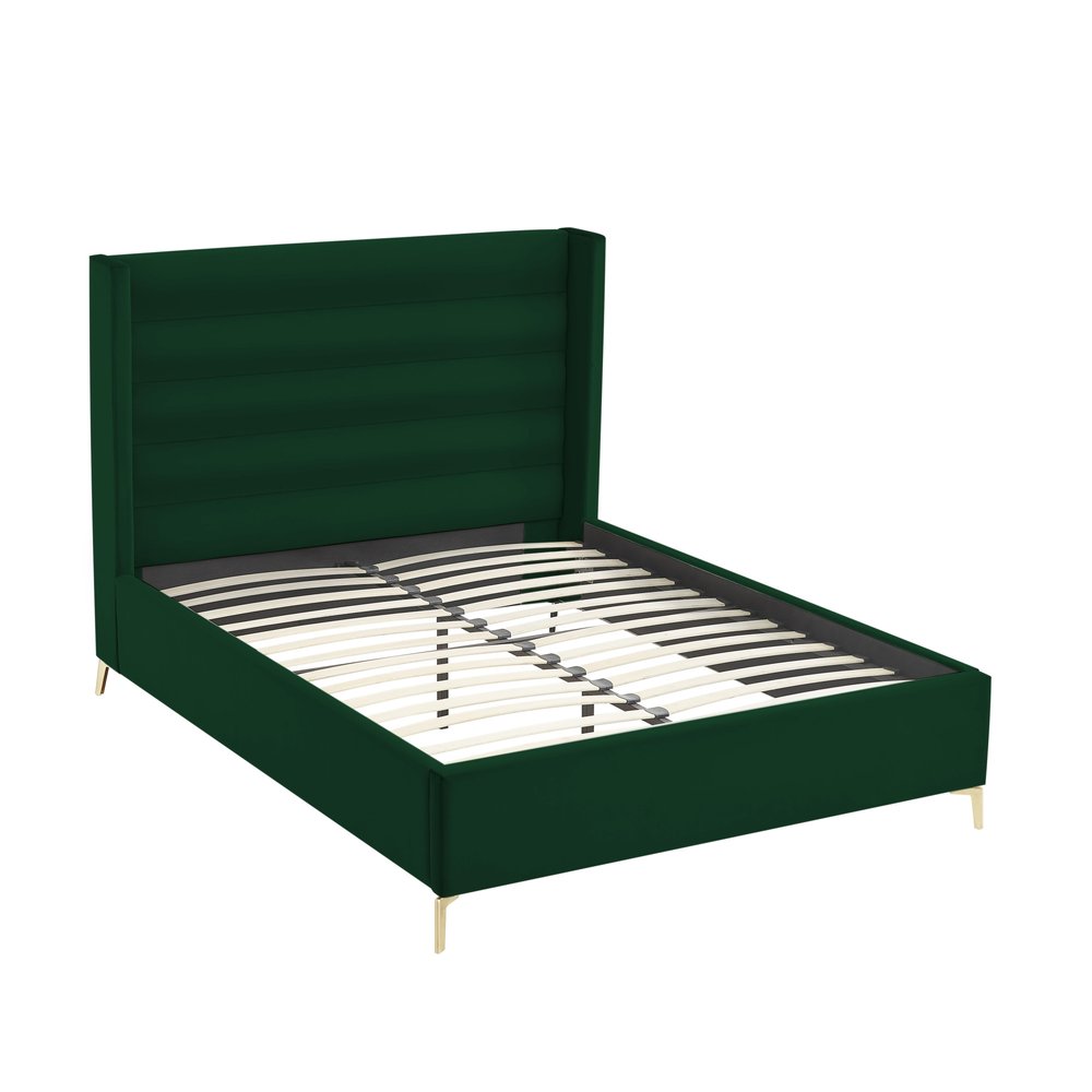 Green Velvet Upholstered Queen Bed Frame