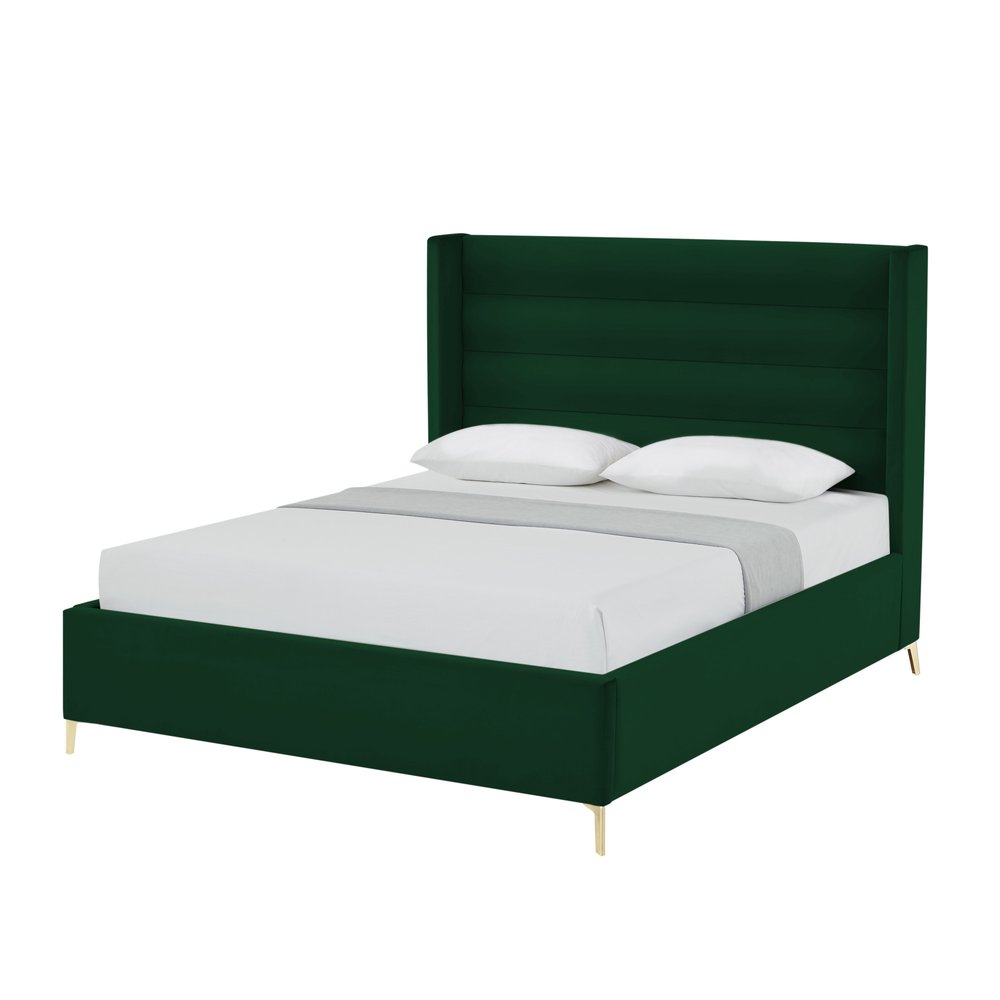 Green Velvet Upholstered Queen Bed Frame